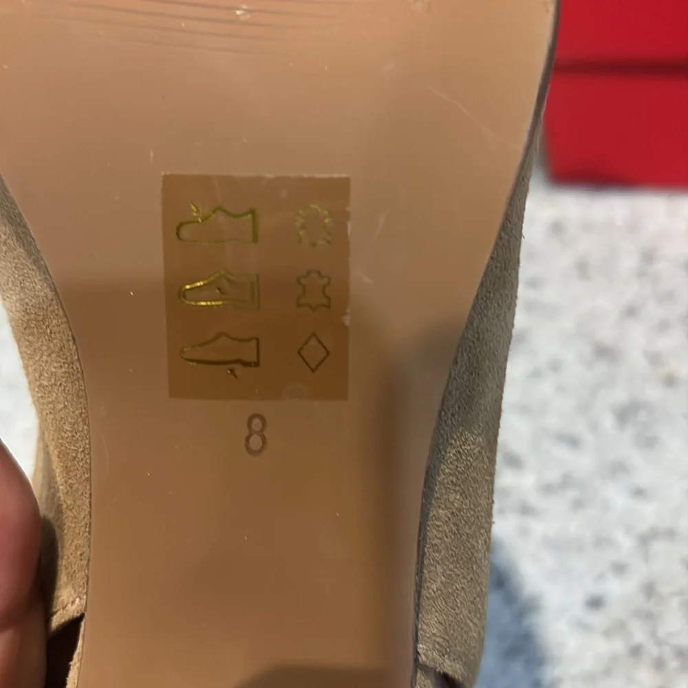 Madewell Suede Slingback Cary Block Tan Peep Toe Heels Sz 8 - Picture 10 of 15